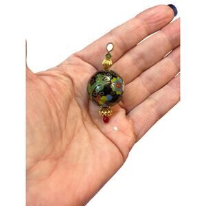 Vintage Cloisonné Floral BEAD with Gold Tone Accents